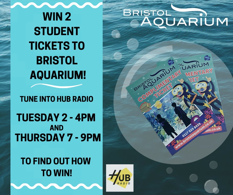 TheSUatUWE's tweet image. Tune into @HubRadio with 'Listen Up I'm Live' on air now and find out how you could win 2 tickets to Bristol Aquarium 🐠🐟