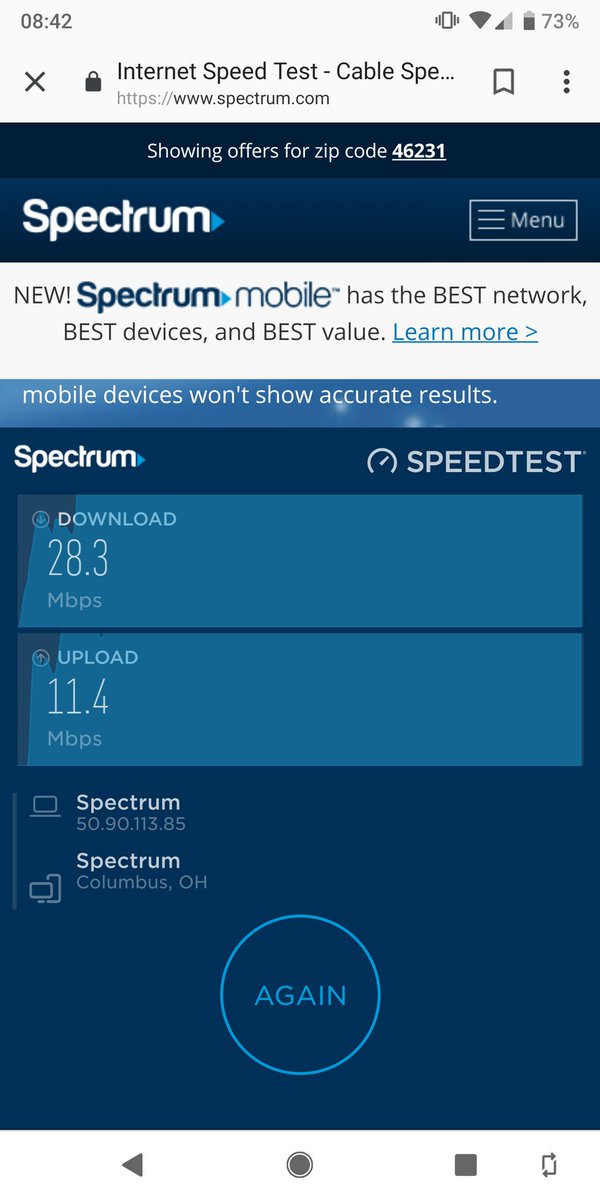 spectrum com internet speed test