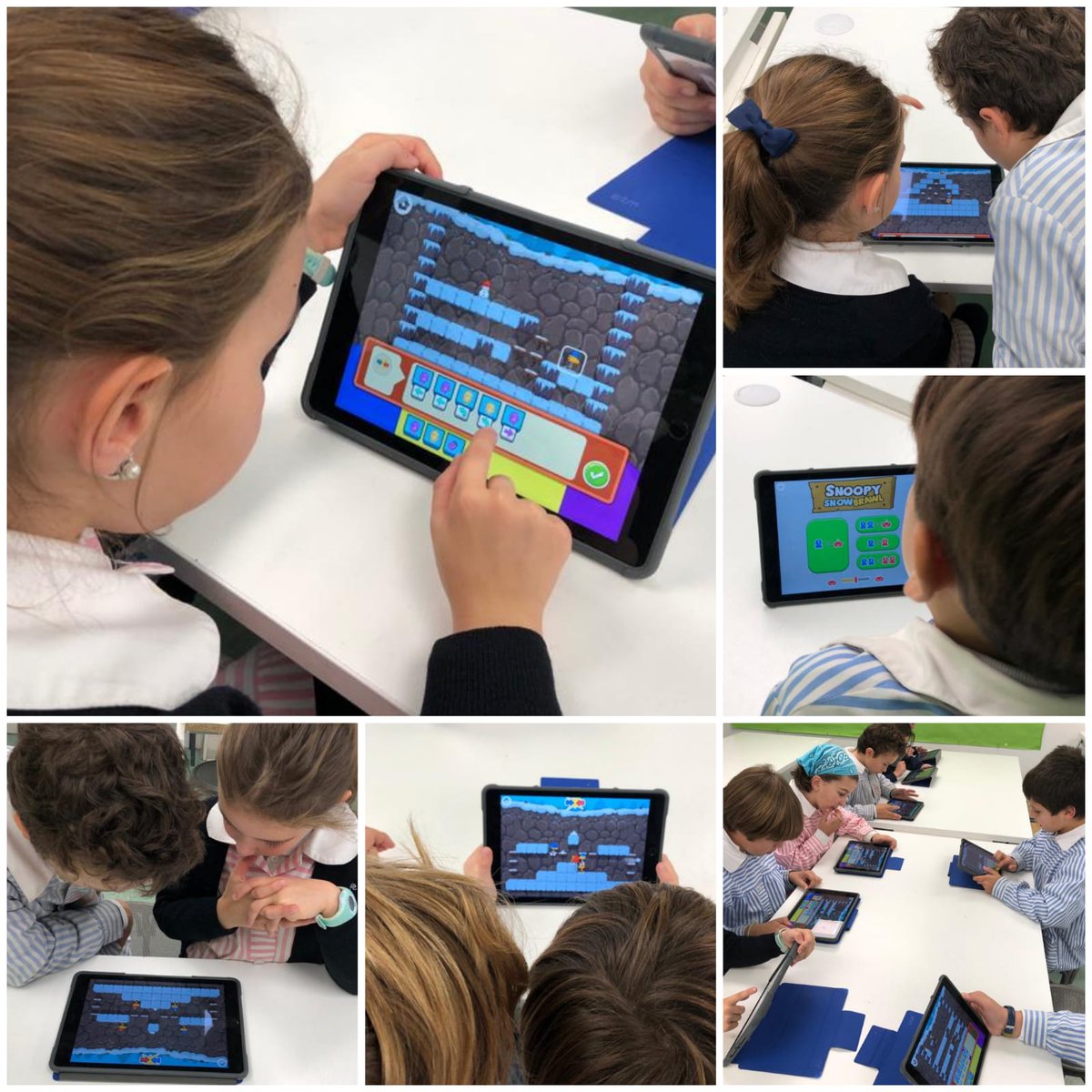 SagratCorSarria's tweet photo. Acabem el trimestre celebrant l’@HoraDelCodigoCL
! Els més petits hem conegut la #BeeBot i l’hem programat. A #Primària hem programat amb #Scratch junior i hem jugat a Snoopy Snow Brawl. I els grans del l’#ESO hem programat el #Toxicode. Tots aprenem mentre juguem! #csedweek #scs https://t.co/kDYPTceONB