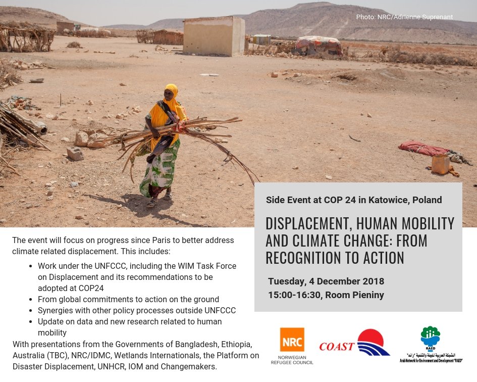 DDisplacement's tweet photo. As #sealevel moves up, the #salinity moves in and #people have to #move out. Dr. Nishat spoke on behalf of @coastbd to discuss what #Bangladesh is doing to address #disaster #displacement. #COP24 #AvertMinimizeAddress https://t.co/4VXxa3pyJB