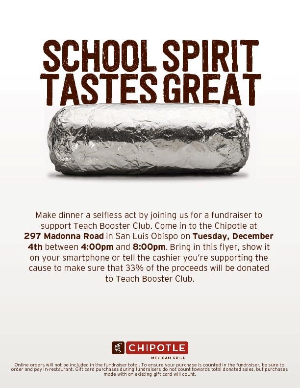 TeachBoosters's tweet photo. Support Teach by eating at Chipolte tonight (December 4th) from 4 to 8 p.m. https://t.co/G4kd0eZPkh