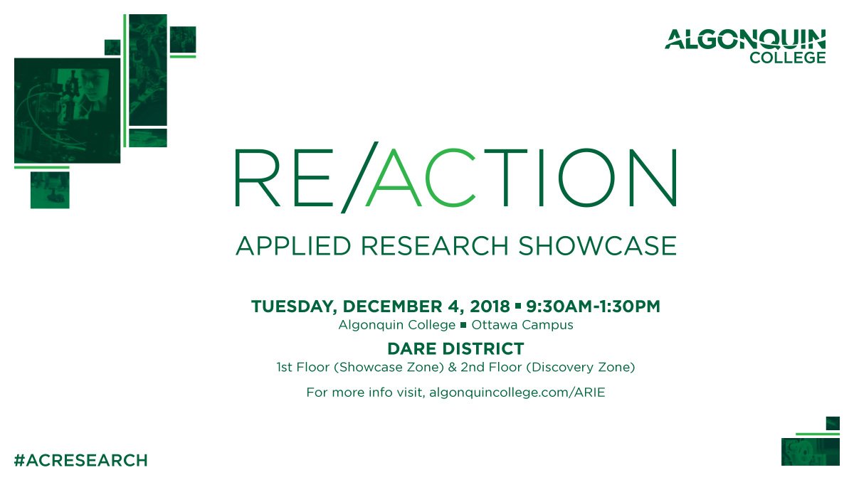 AlgonquinAR's tweet photo. RE/ACTION Showcase is underway at @AlgonquinColleg come by the DARE District to check out all the projects! Can't be here? WATCH the live stream now: https://t.co/S3t41V2BG1
#ottawa #acresearch #algonquincollege #innovation #entrepreneurship #appliedresearch #DAREDistrict https://t.co/OaonAOX4gQ