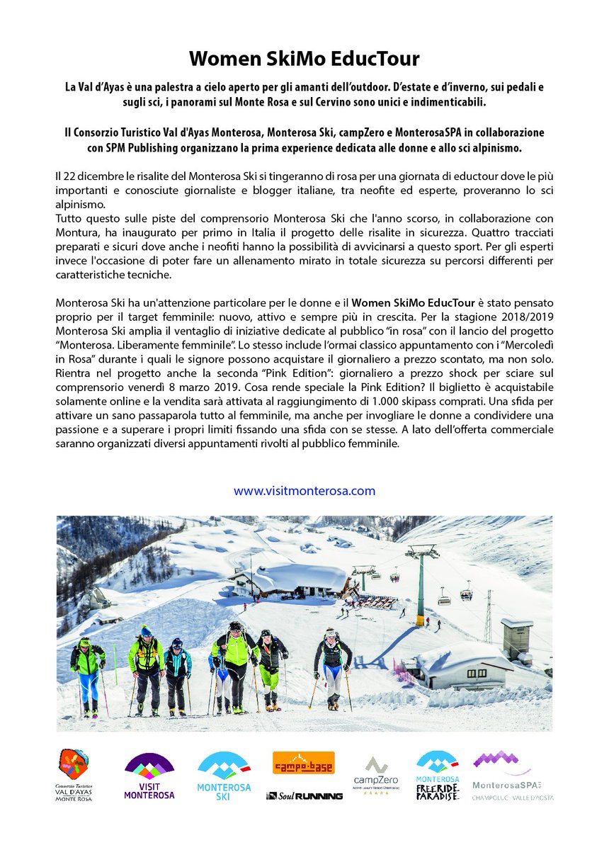 soulrunningMAG's tweet photo. Il Consorzio Val d'Ayas, Monterosa, campZero e Monterosaterme organizzano con SPM Publishing la prima experience dedicata alle donne e allo #scialpinismo! https://t.co/v3t65HjSeV
