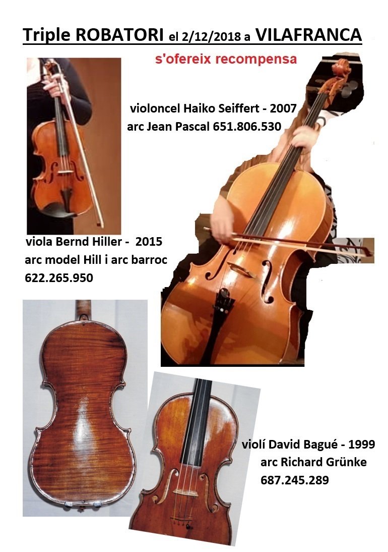 lalocaltiana's tweet photo. Triple robatori d’instruments a una professora de Mozartiana i dues companyes. Un violí, una viola i un violoncel van desaparèixer el passat diumenge 2 de desembre a la nit, després del concert que van fer a Vilafranca del Penedès: https://t.co/q1RqvsI2fq https://t.co/ofQZpFJGzZ