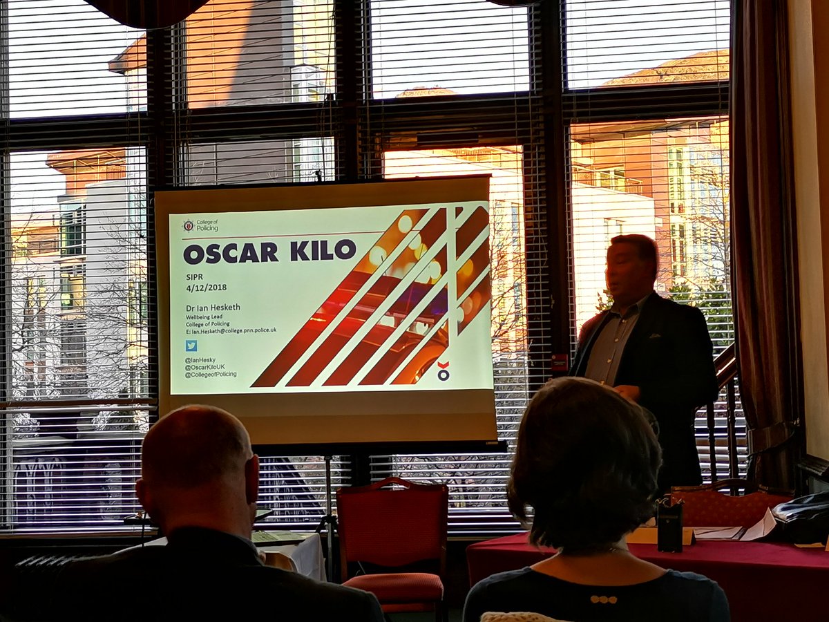 R1cC's tweet photo. @IanHesky outlining the guidance available to @policescotland and other forces in his talk 'KO'd or OK? The criticality of police wellbeing' at #SIPC2018 @TheSIPR #wellbeing https://t.co/d4hHy1ObPN