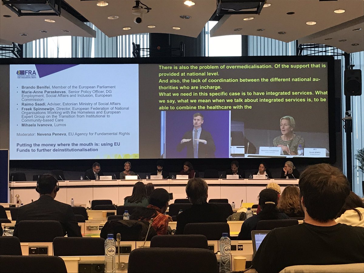 AutismEurope's tweet photo. To foster DI, staff of large institutions must & can be retrained. Mindsets have to change. We need integrated services combining healthcare & social support in the community, with a person-centered approach & not a one-fits-all solution says Ms Paraskevas @EU_Social
#EDPD2018 https://t.co/z7hC1xHa71
