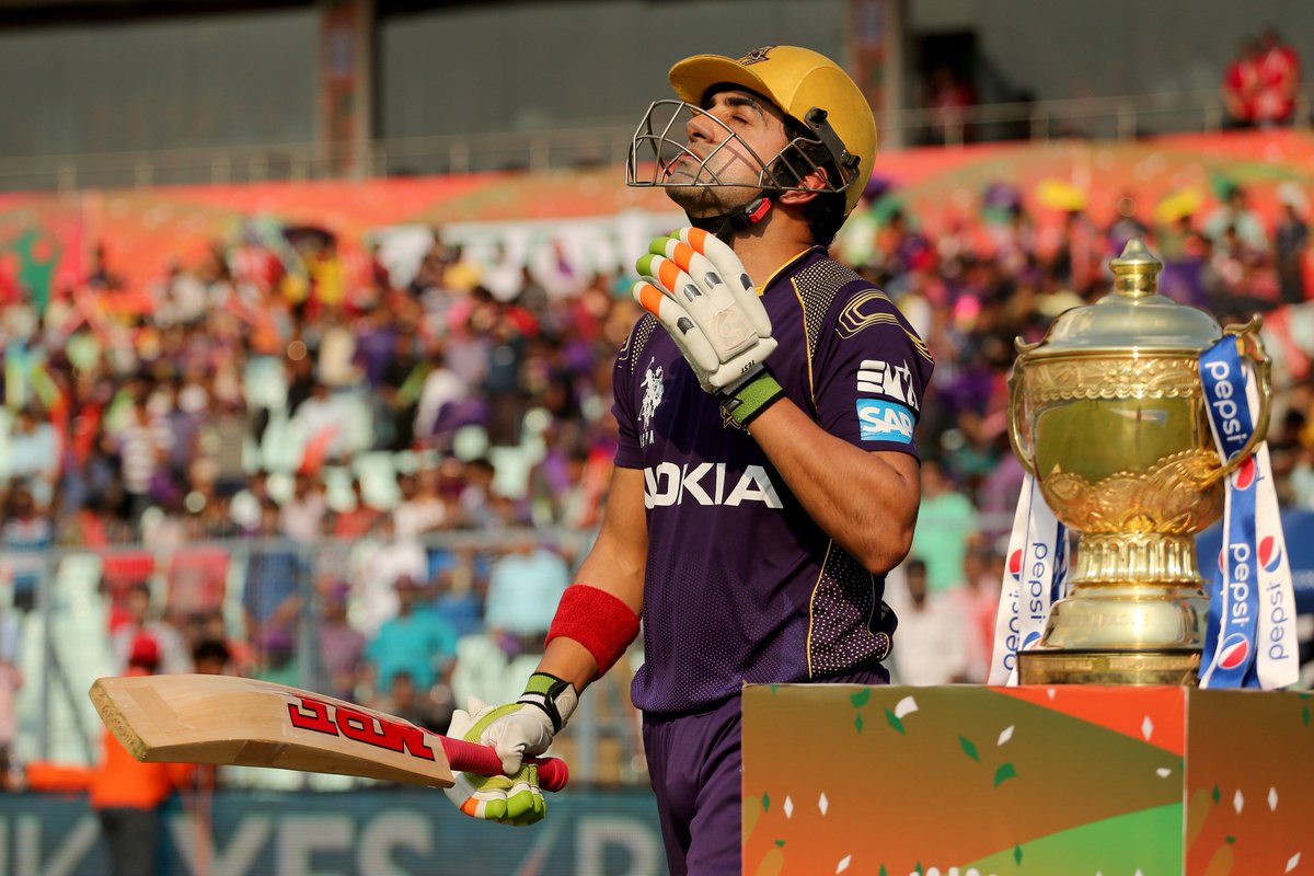KKRiders's tweet photo. Farewell @GautamGambhir,
You will always be special to the #KnightRiders family 🏆🏆

#KorboLorboJeetbo 💜 #ThankYouGambhir https://t.co/qFz6dMr9eF