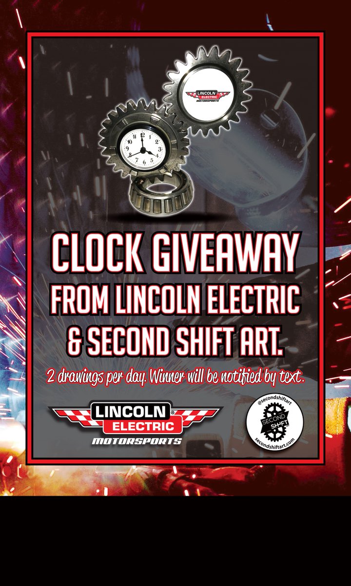 LincolnElectric's tweet image. Brian from @secondshiftart will in in our booth #5117 at @prishow this week! He will be welding gear clocks and raffling them off everyday at 11am and 3pm! Stop by the booth for a chance to win. #PRI #Racing #welding #weldart