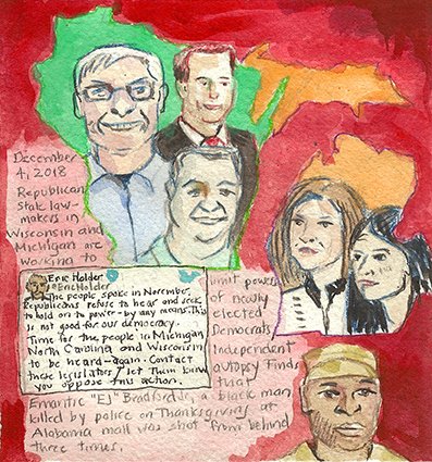 @WUWMradio ay1069 12/4/18First Radio HeadlineS Heard of the Day Drawing Project #Wisconsin #WisconsinUprising #ScottWalker #TonyEvers #JoshKaul #EricHolder #Michigan #GOP #GrtechenWhitmer #DanaNessel #EmanticBradfordJr  #EJBradford #Alabama #PoliceShooting #BlackLivesMatter #art