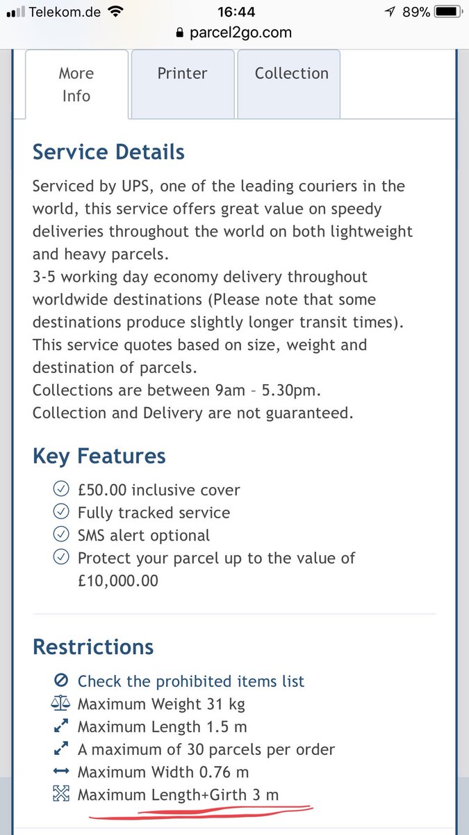 dydhydy's tweet photo. @Parcel2Go Hi I would like to use UPS service to send my parcel from UK to Germany. Box measurement is about 70cmx50cmx50cm which is only 270cm in girth. I don’t know why it keep saying my box is too large? Did I miss something? Cheers :-) https://t.co/Z5gyIWWJWY