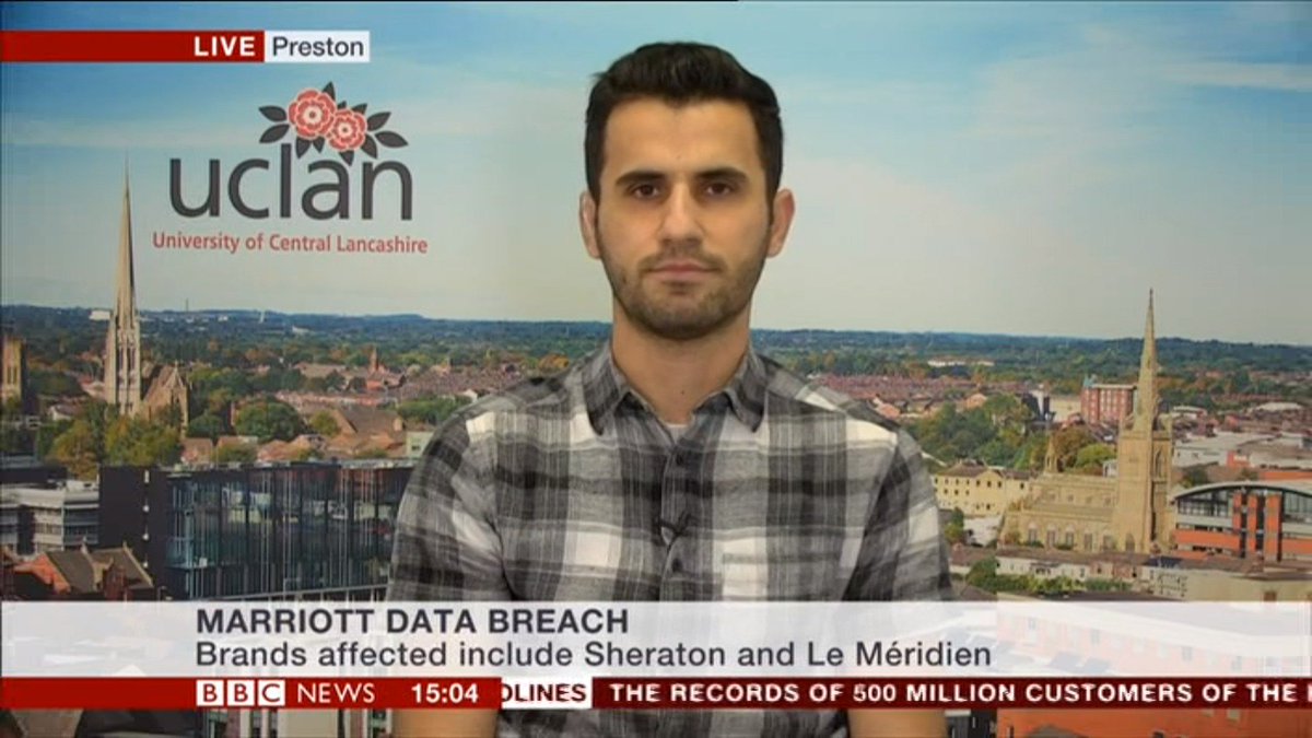 SAFeRLab's tweet photo. One of our team, @MHashemEiza was a quest speaker on @BBCNews discussing the issues surrounding the #Marriott #databreach as well as some common #Security issues. @UCLan https://t.co/gE91pmf3PF