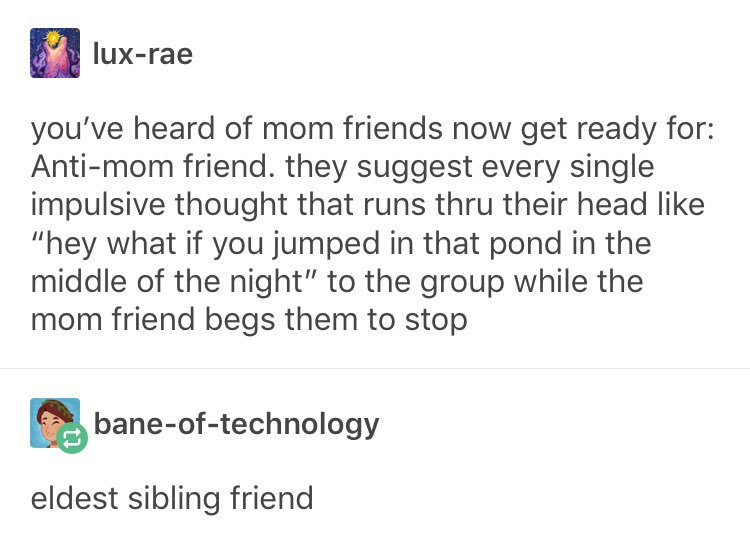 I’m the eldest sibling irl and in the friend group
