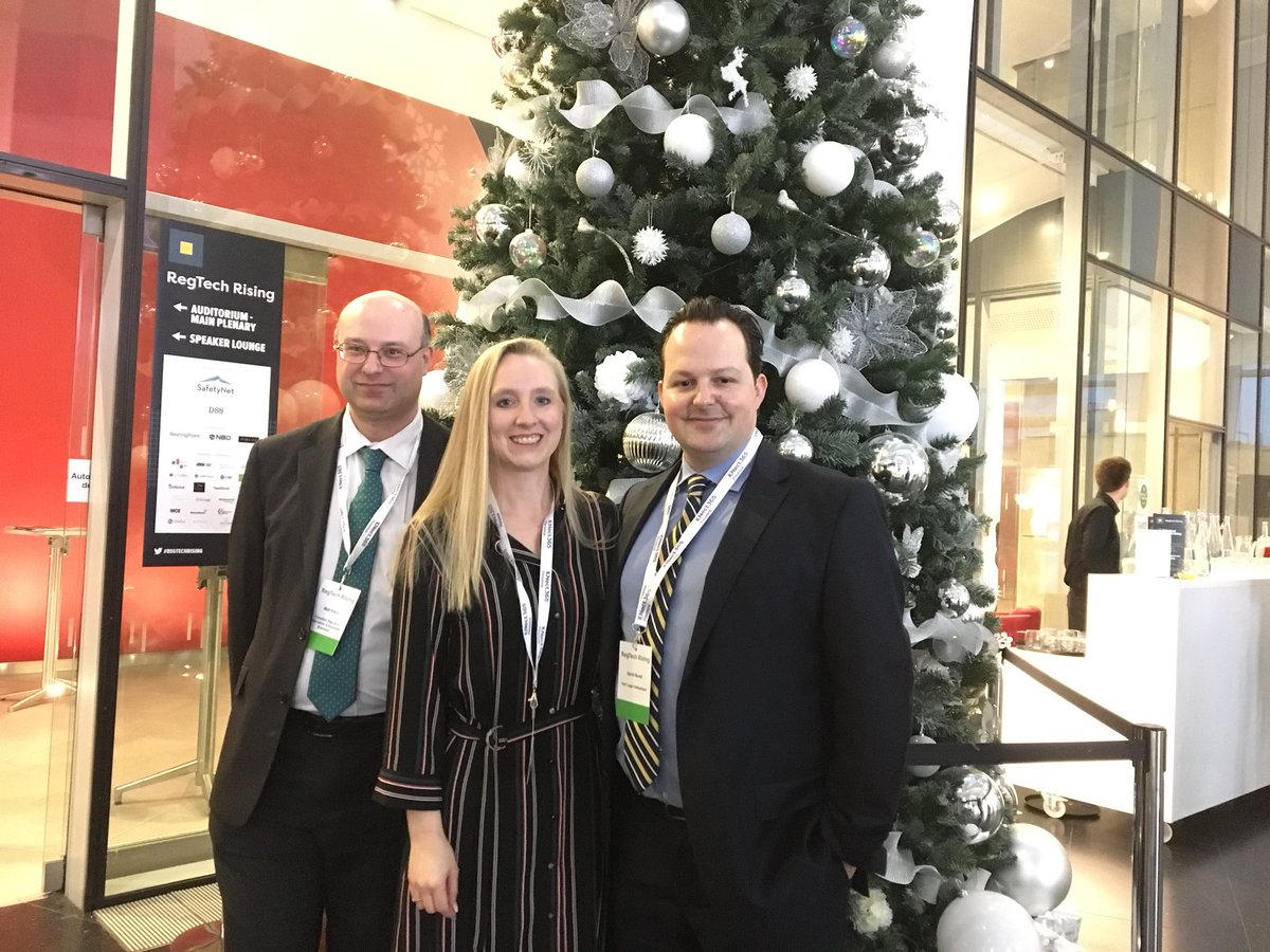 heavens_lucy's tweet photo. Lovely to catch up with #RegTech friends at #regtechrising today @DavidBundiRisk @fintech_matt And how festive do we look with the 🎄 in the background ☺️ https://t.co/MwAES6Hjwg