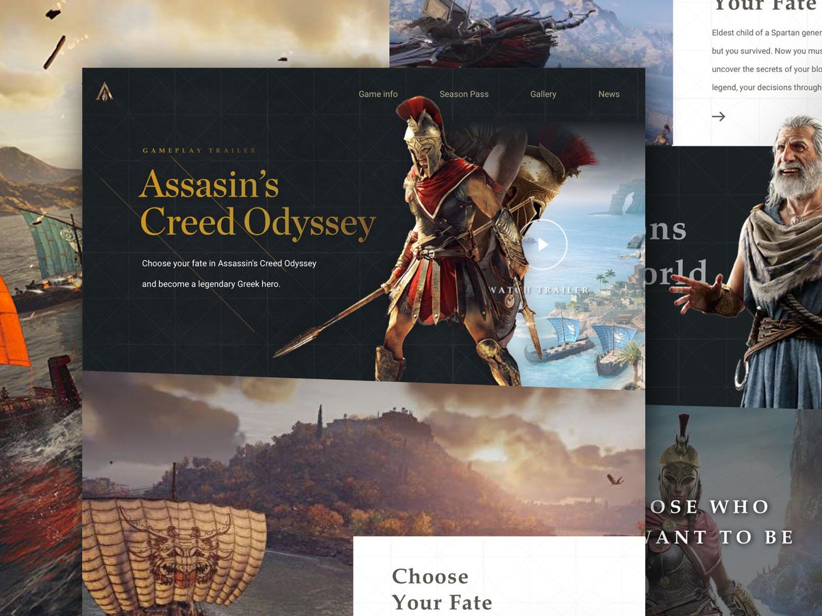 A website concept for the new Assassin's Creed game. Was having fun with cut-out images that enabled new compositions. They made the design more dynamic which suited the gamed style.
#AssassinsCreedOdyssey  #AssassinsCreed #dailyui #concept