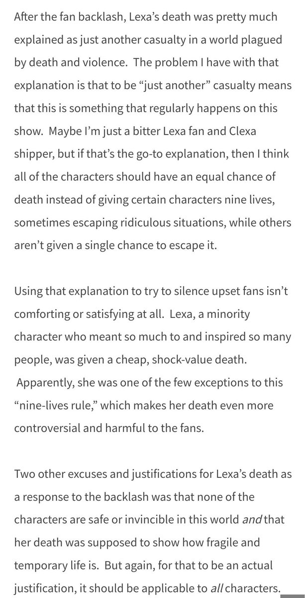 ClexaEverywhere's tweet photo. @FrenchFriesHeda @The100writers @kimshum 'Why was Lexa considered a casualty in this world when others have survived giant spears, poisoned blades, and a rocket crashing into the desert?
Why was Lexa the exception?' @shawnabenson @JusJuel @MirandaKwok88 https://t.co/GI9NSoTjKd