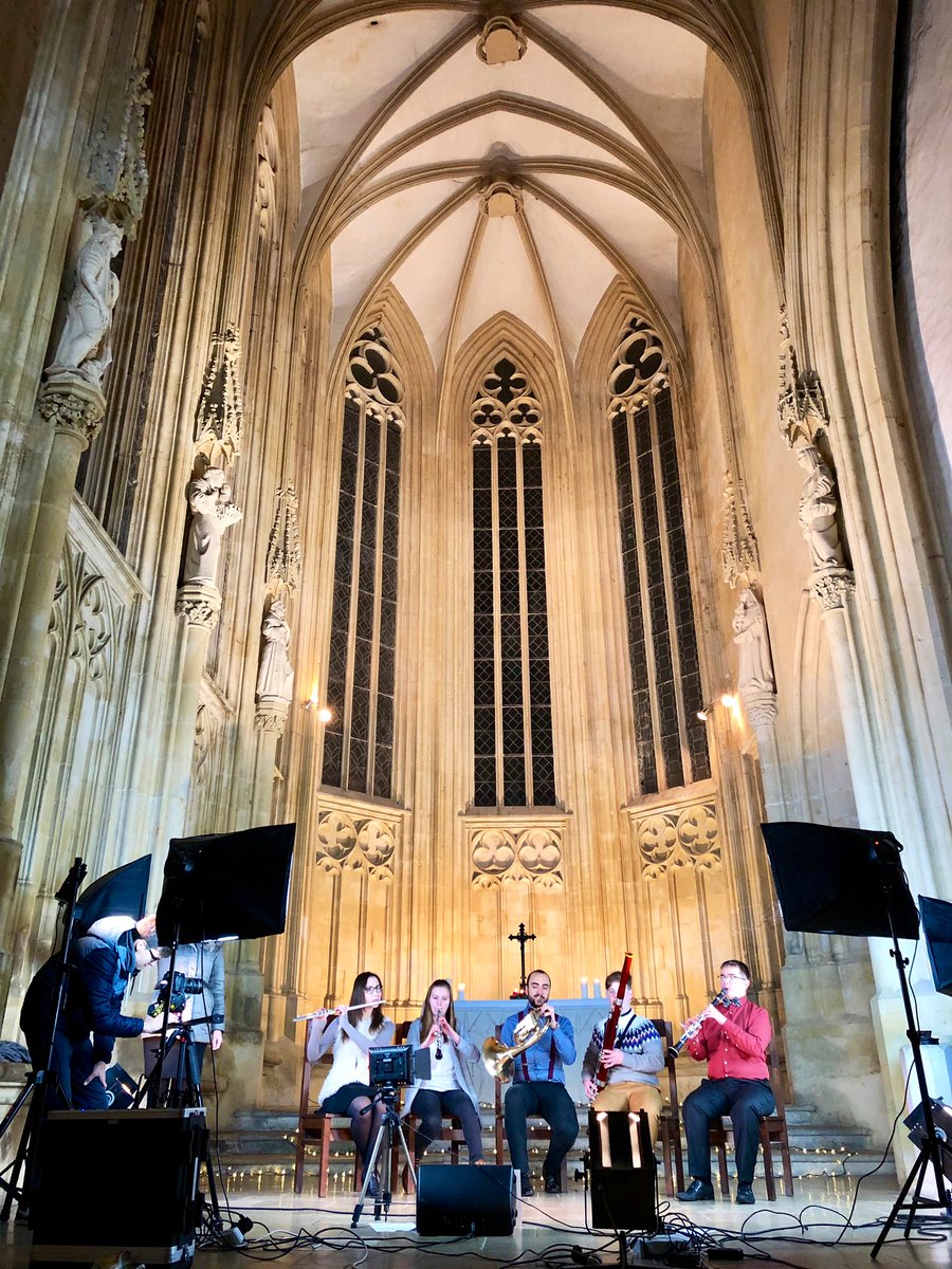 AdrianRajter's tweet photo. Shooting of a Christmas video with wind players of the #SlovakYouthOrchestra in the beautiful gothic Chapel of John the Evangelist #Bratislava https://t.co/OlXxATvbdn