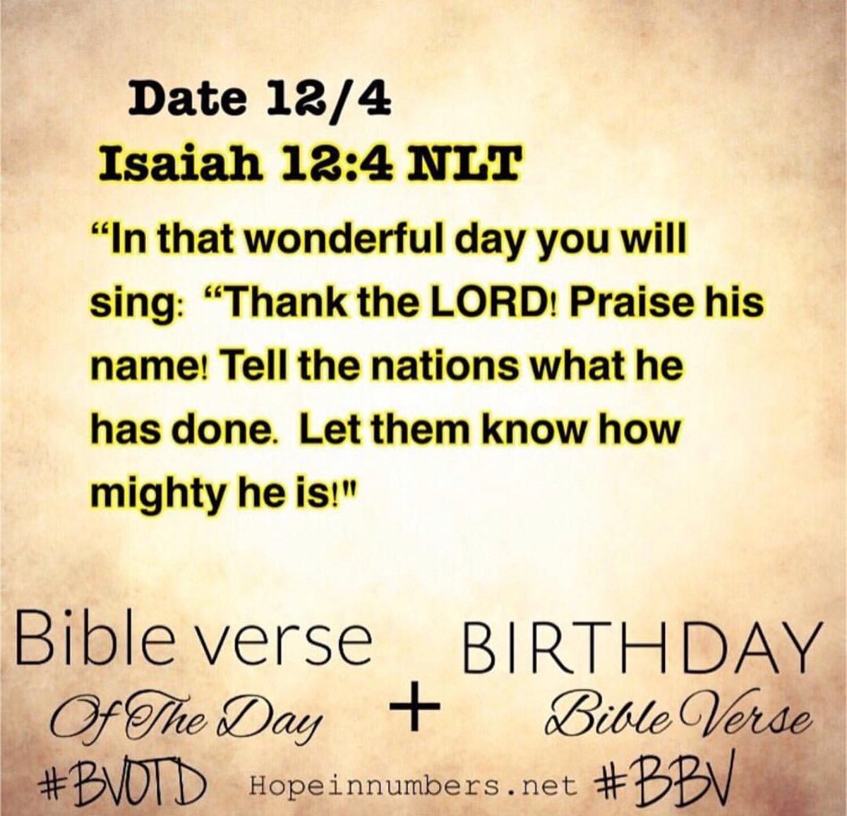 hopeinnumbers65's tweet image. Isaiah 12:4 #hopeinnumbers #Jesus #JesusChrist #Bible #bibleverse #verseoftheday #IJNIP #bbv #bvotd #speaklife #TreasureHunt4Hope #HopeInNumbersBook