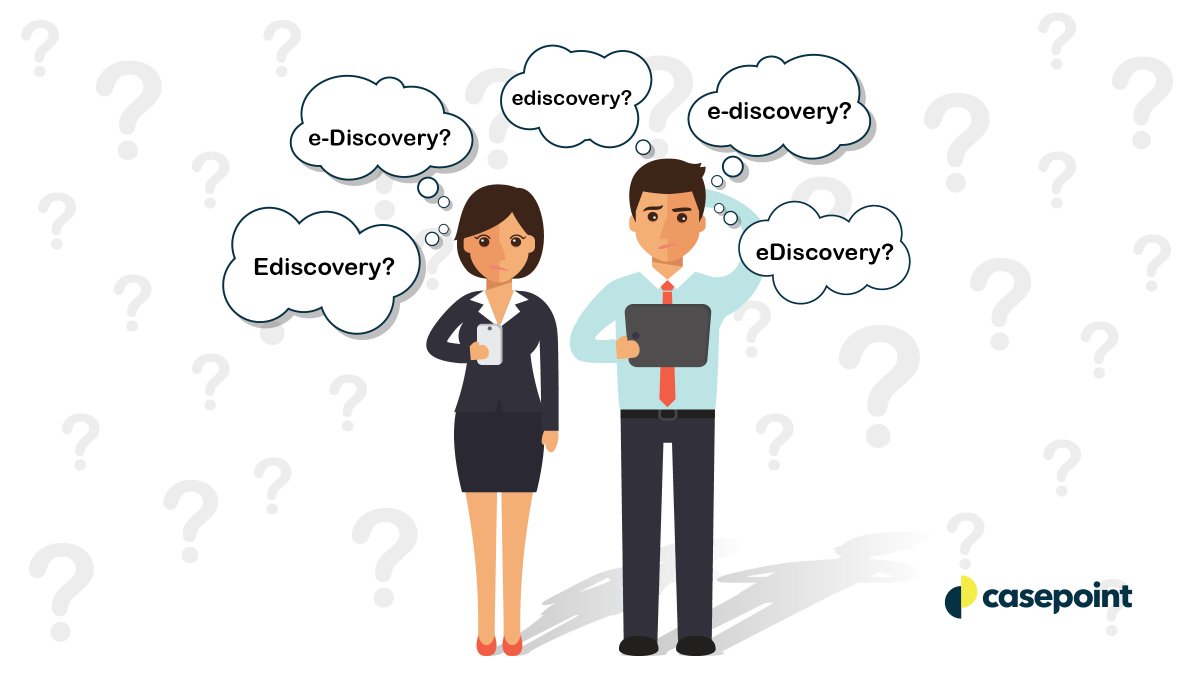 Casepoint's tweet photo. The million dollar question for #eDiscoveryDay! What's the best #eDiscovery spelling?! #legaltech #legal https://t.co/Sdx5hwoNbM