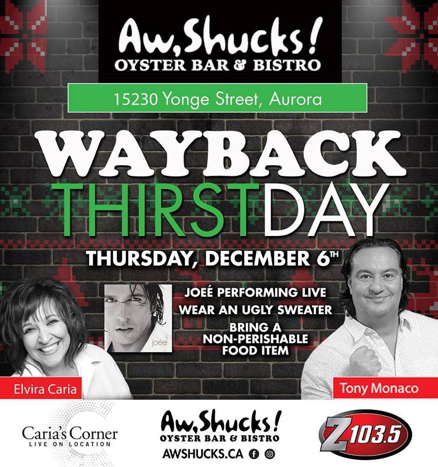 ILuvEurodance's tweet photo. JOEE LIVE at Aw Shucks, Aurora. Thursday December 6, 2018. Join @TonyMonaco of @Z1035Toronto, #ElviraCaria and #DJZEEKidmyn for an exciting night of waybacks #80s/#90s. #WaybackThirstday #AwShucks, 15230 Yonge St, Aurora, Phone: 905-727-5100 https://t.co/RCfWpB7Mt7 #Party #Z1035 https://t.co/owVdFHTmIU