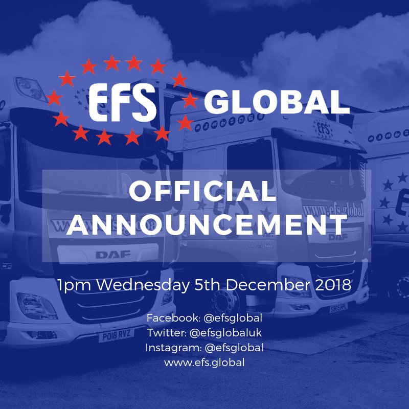 efsglobal_'s tweet photo. We have a BIG announcement at 1pm Tomorrow!

Watch this space!!

#efsglobal #bignews https://t.co/L9afUgMNVB