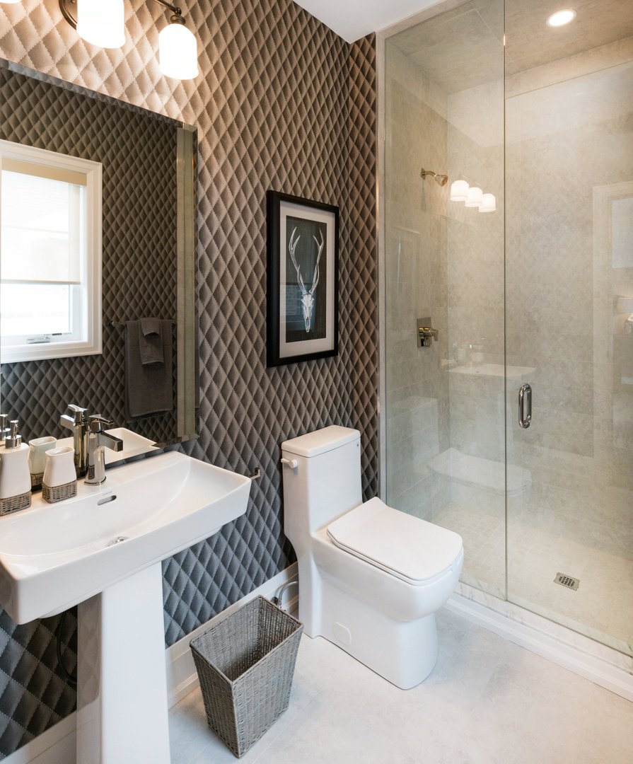 trinitile's tweet image. This stunning contemporary bathroom features tiles supplied by Trini Tile. #TileTip: Pair classic and neutral toned tiles with pattern to add dimension and aesthetic. #TriniTile