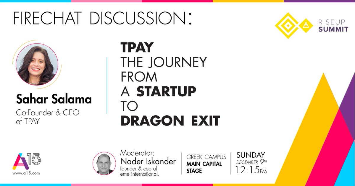 A15_Inc's tweet photo. Exclusive Firechat for @riseupsummit 2018. Be the first to know the inside story of @TPay_Mobile and its exceptional journey from a startup to MENA's first Dragon exit.
#A15_Lineup #A15_Family #Ateneen https://t.co/lCYZJQM0v0