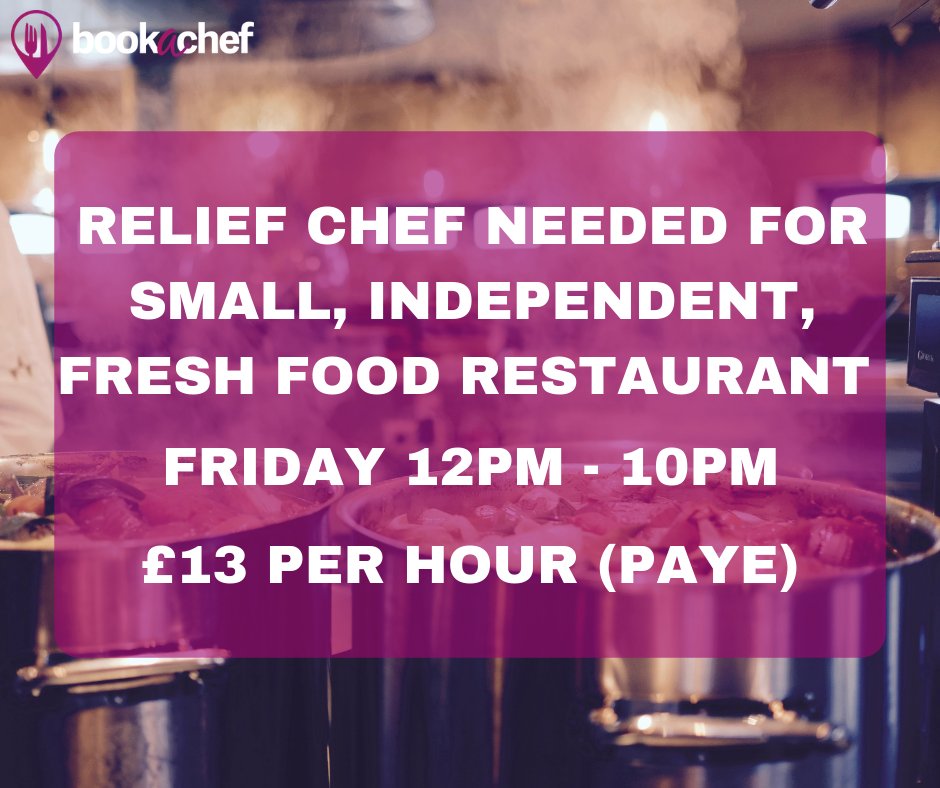 _Bookachef's tweet image. #Reliefchef needed for a small, independent, #freshfood #restaurant in #Lymm, #Warrington on Friday. 12 - 10 at £13 per hour (PAYE).

Get in touch on 0161 9713075 for more info!

#chefjobs #tempchefs
