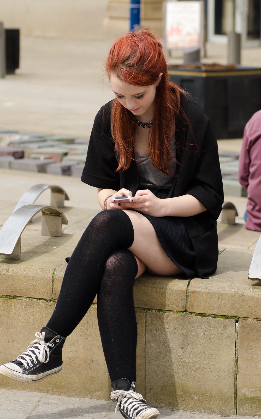 “Candid Redhead Wearing Over Knee Socks With Her Legs Crossed #stockings #l...