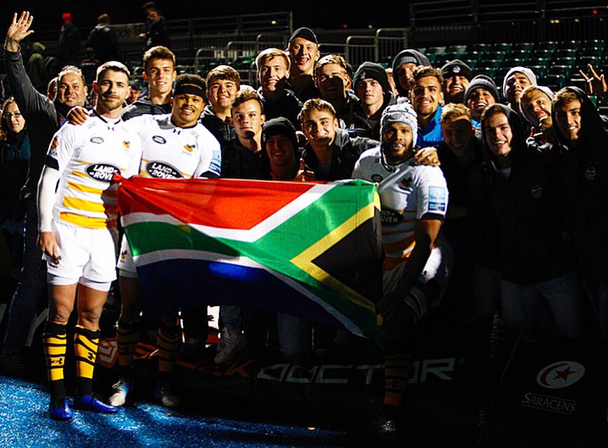 JuanDeJongh's tweet photo. Awesome to catch up with our South African #boykieees after this past weekends match _ Thanks for all the support guys 🇿🇦 #AppreciateTheLoveGuys #EnjoyTheUk #SafeTravels #SarrieVsWasps #Rovers #Gimmies #YessBoykieees https://t.co/rHhil9ZOxn