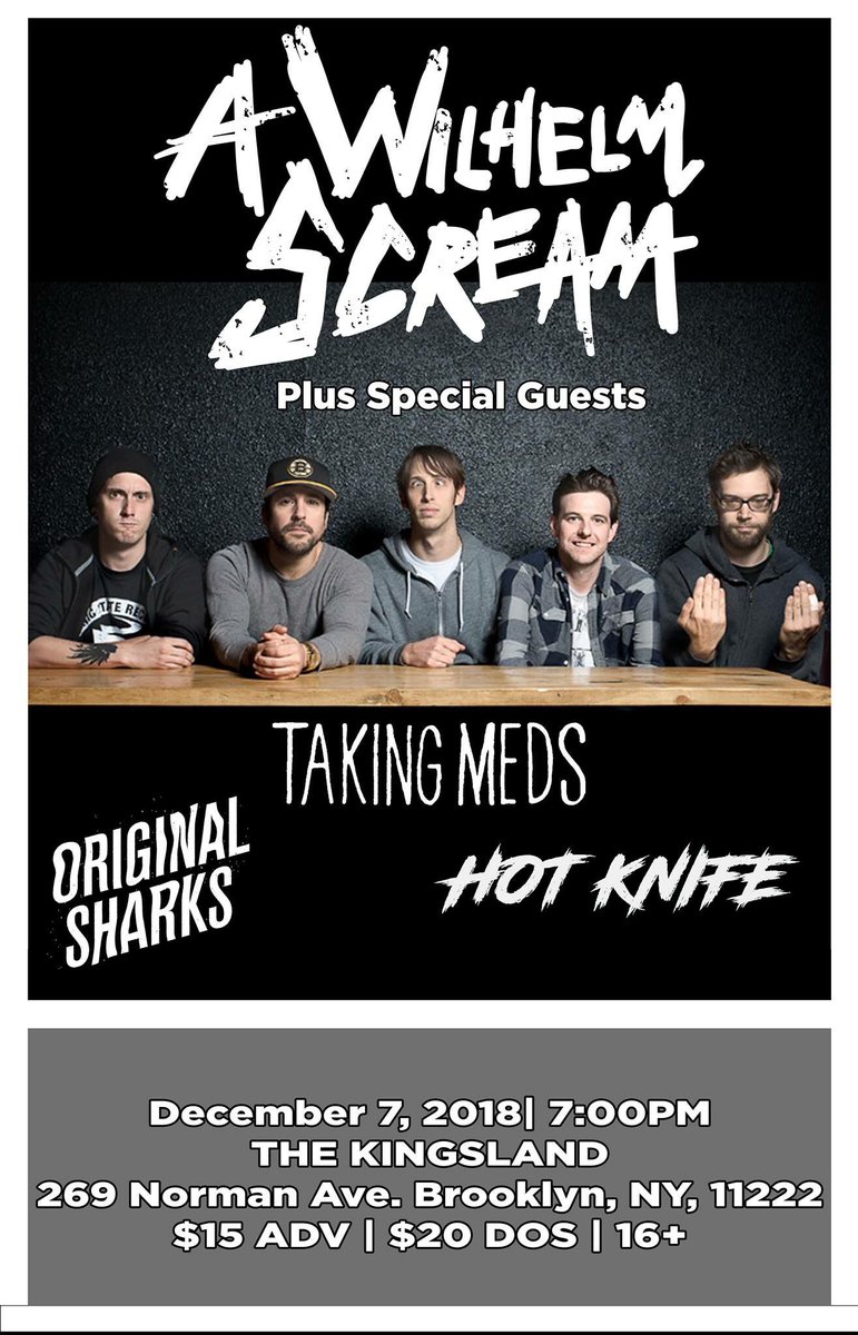 Haaaaay!!! We've got a banger of a show coming up this Friday night! An amazing lineup with <a href="/AWILHELMSCREAM/">A Wilhelm Scream</a> <a href="/TakingMedsMusic/">TAKING MEDS</a> &amp; <a href="/HotKnifeBk/">Hot Knife</a>. Best music. Great friends. Come on out and party!