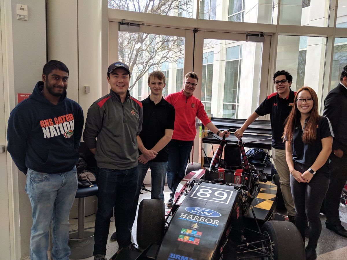 ClarkSchool's tweet photo. The @TerpsRacing team is representing at #MEDesignDay today! Stop by the Kim Bldg before 2pm to see the senior projects on display and vote for your favorite. https://t.co/Ak4S0ZuNbb