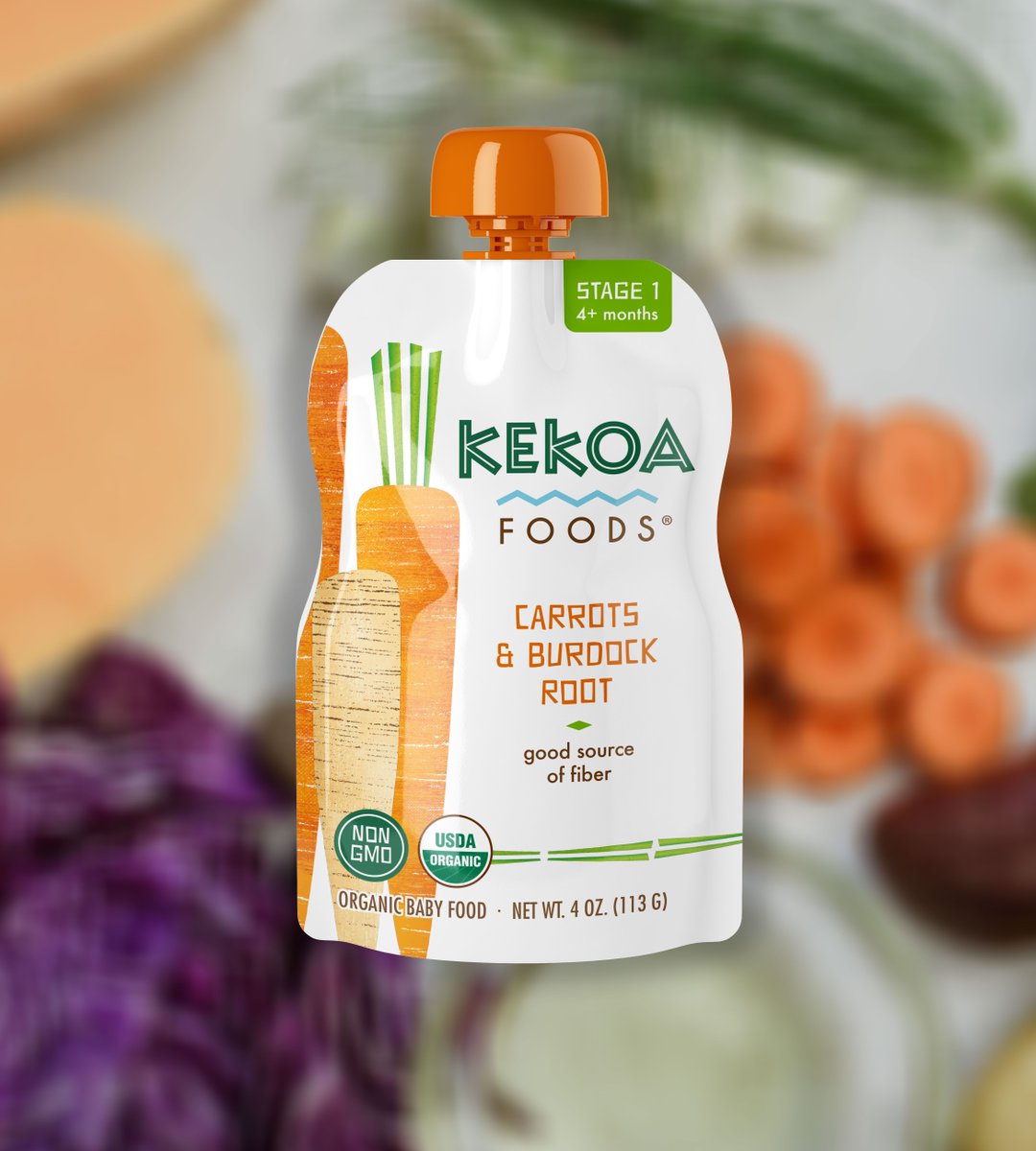 This blend of carrots and just the right amount of burdock root combines flavor you already know with a well-rounded, earthy taste and nutrients to help stay regular. Preorder at KekoaFoods.com. #bravebabiesboldparents #kekoafoods #babyfood #organicbabyfood #organic