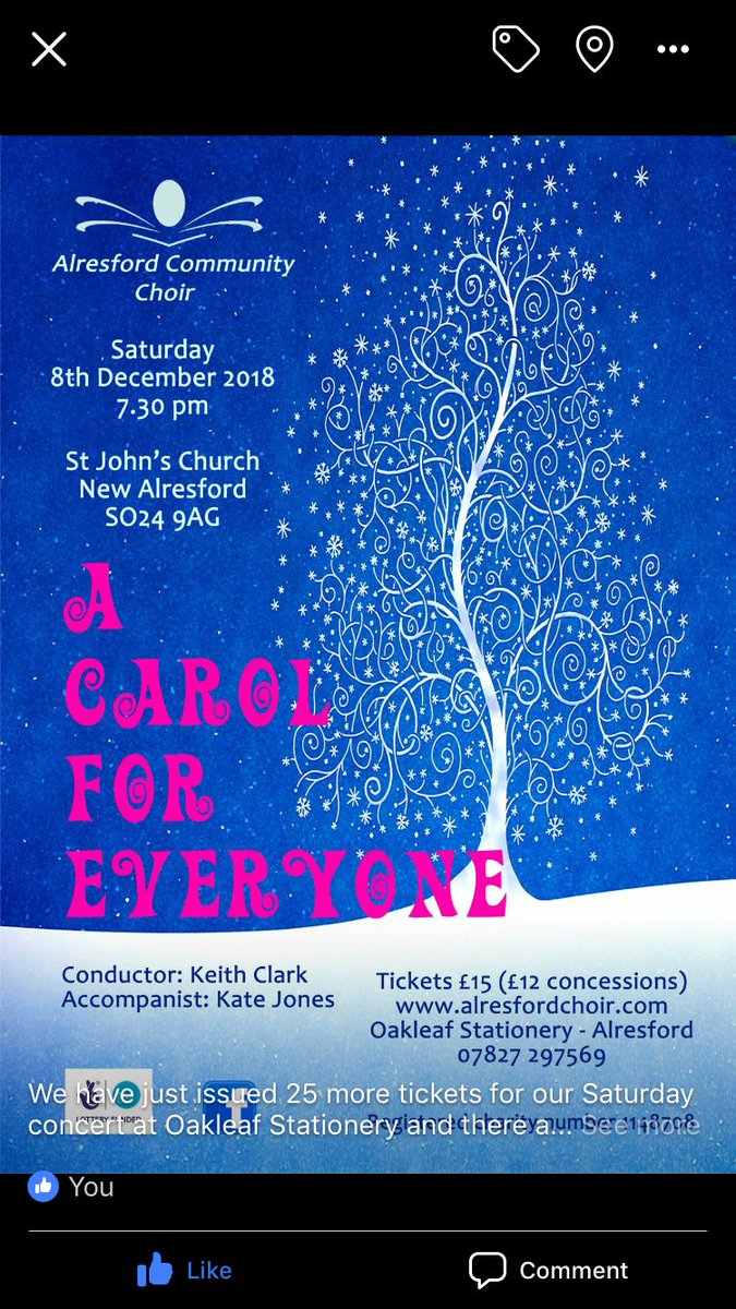 Our friends at the #Alresford Community Choir have just released 10 more online tickets for their Saturday concert. It will be a fab traditional sing along carol concert. Buy here: ticketsource.co.uk/whats-on/hamps…