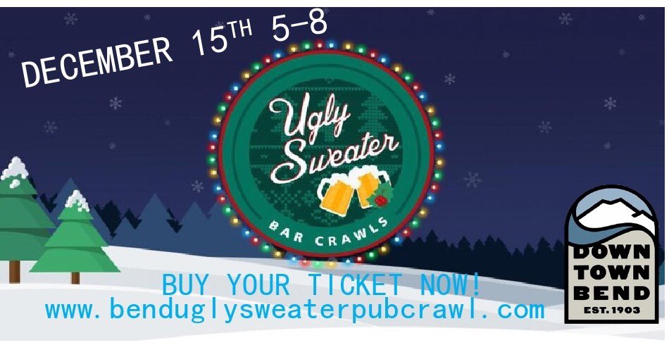 DowntownBend's tweet photo. #UglySweaterPubCrawl is almost here! You don’t want to miss the fun! Buy your ticket now: https://t.co/edQcz6Ipgw https://t.co/J1avdXh7St