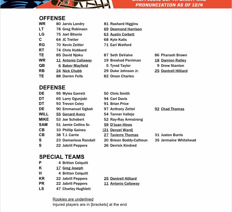 Panthers Depth Chart 2018