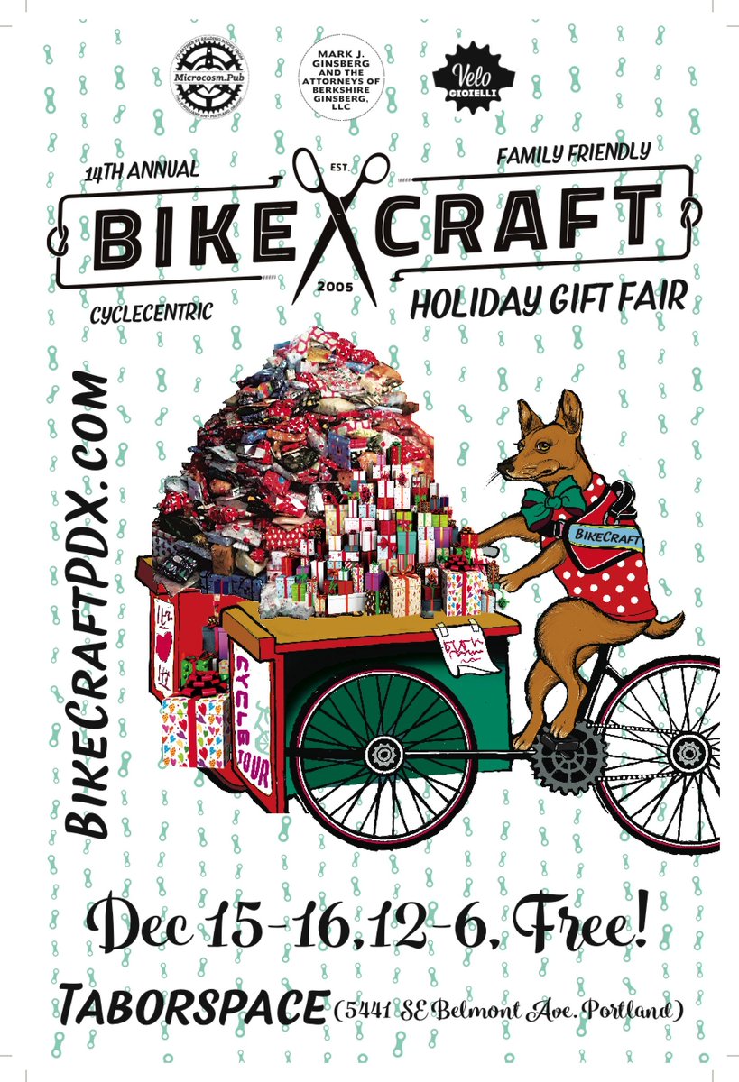 Microcosmmm's tweet photo. Mark your calendars and come enjoy an afternoon of bikey, crafty holiday goods! BikeCraft is a bicycle-centric holiday craft fair in Portland, Oregon, now in its 14th year. December 15-16, noon, at TaborSpace. #bikecraft #holidayfair #portland #craftfair https://t.co/e73ZVDqrDl https://t.co/C7Io5PAvZJ