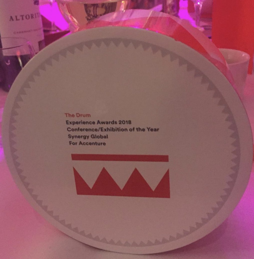 Accenture are proud winners at <a href="/TheDrumAwards/">The Drum Awards</a> for Conference/Exhibition of the Year 2018 for Kaleidoscope 2017 - a big thanks to our partners at Synergy Global for working with us to make magic happen 👏👏👏 <a href="/ZahraS_B/">Zahra Bahrololoumi CBE</a> <a href="/jeremyjoates/">Jeremy Oates</a> <a href="/PetrosBozatzis/">Petros</a> <a href="/AccentureTech/">William Duvall</a> <a href="/yvesbernaert/">yvesbernaert</a>