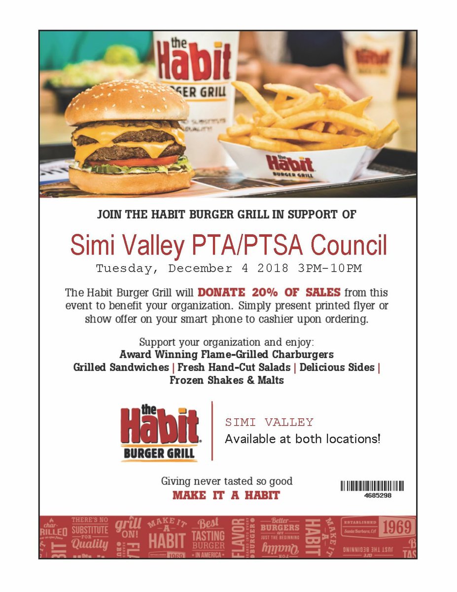 LizHern11269's tweet photo. SV PTA/PTSA Council’s Dine Out Night at both Habits is today! Funds raised will be used to rent the timing equipment at Jr. Olympics! Hope to see you there! @SimiValleyUSD @sv_ptsa https://t.co/R2zz1TBxOE