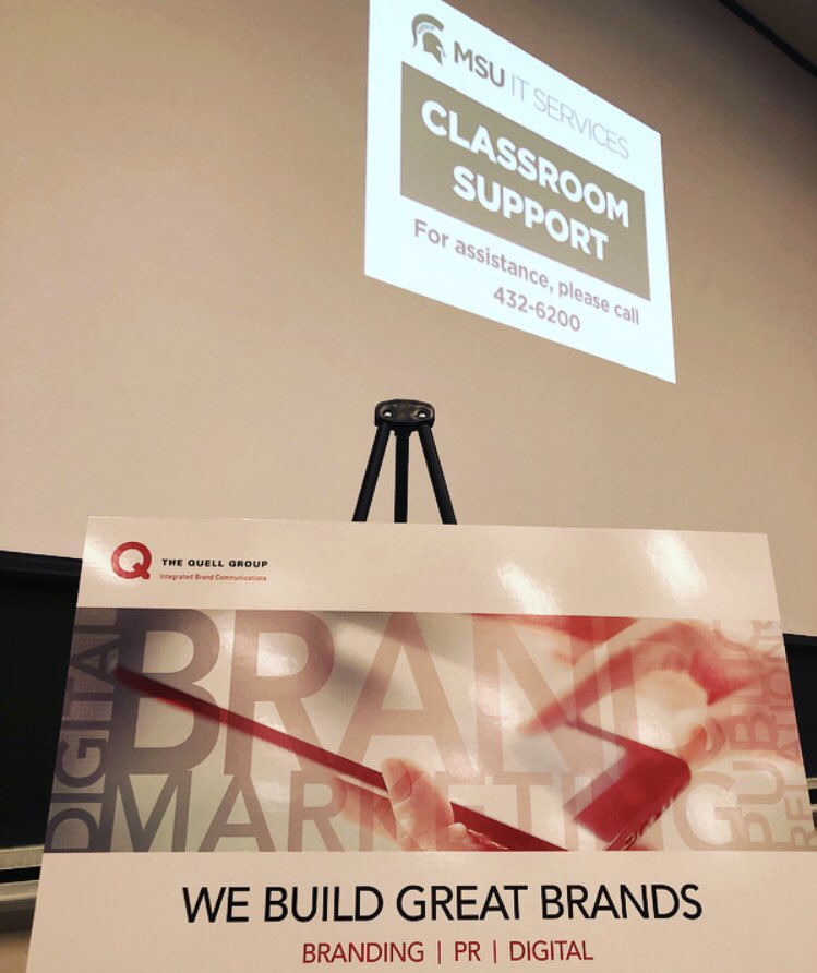 thequellgroup's tweet photo. We’re at MSU preparing to speak to @pgnMSU about the strategic side of marketing. Stay tuned for highlights from the presentation! https://t.co/Jw364DLHOK