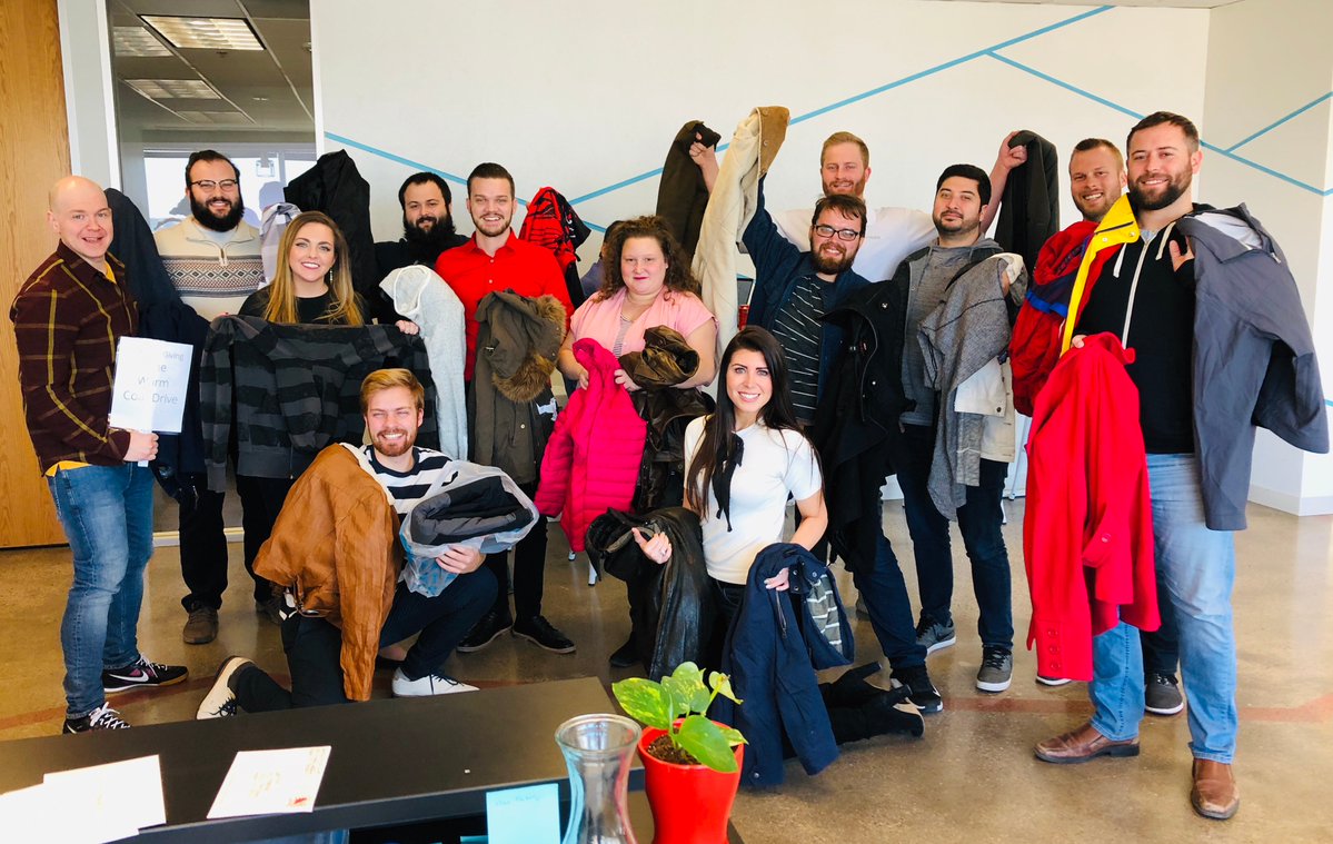 KilluminatiDoom's tweet photo. Donating coats to our local @jcrew! The @Sprinklr Austin team is always willing to take the coats right off their back to help! https://t.co/JWzBiN5Jva