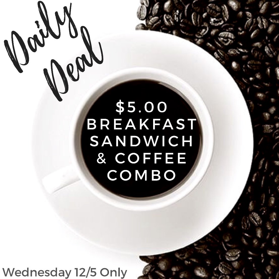 CityBistroFl's tweet photo. Come &amp; see us tomorrow #dailydeal $5 Breakfast sandwich &amp; coffee combo ☕️ Wednesday 12/5 only #locallyroasted #breakfastallday #freshlybrewed #dailyspecial https://t.co/hk7oX9B8iy