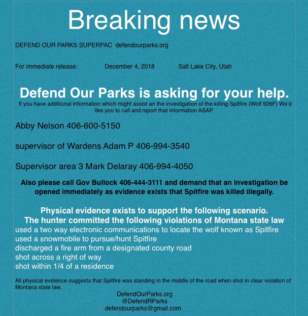 DefendRParks's tweet photo. Justice for Spitfire
Call governor Bullock and insist on a criminal investigation today
406 444 3111 https://t.co/pE0OvdIdvi