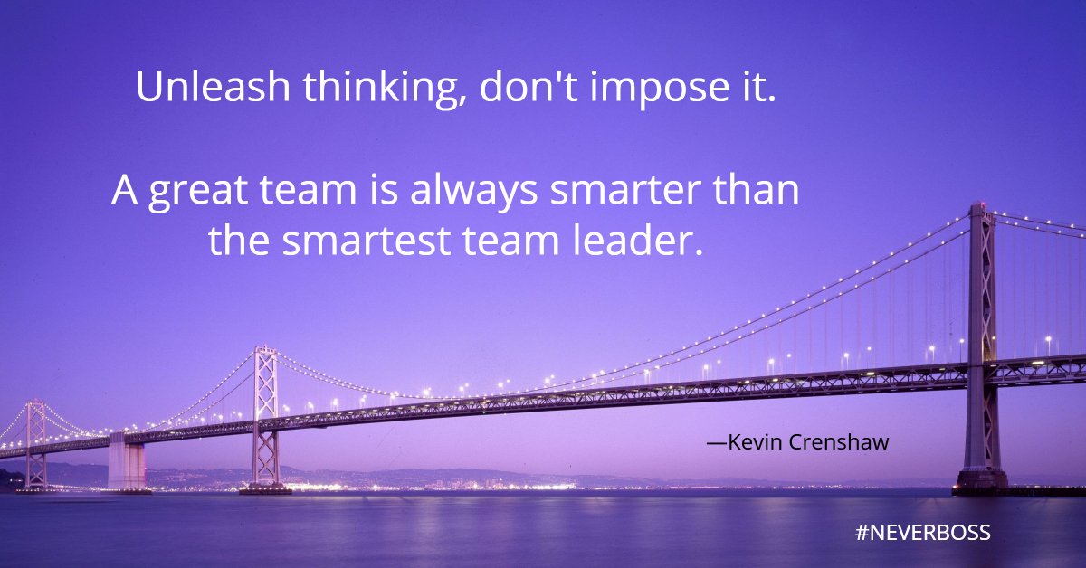 kcren's tweet photo. Unleash thinking, don't impose it.
A great team beats a smart team leader every time.
#NEVERBOSS #leadership #management #empowerment
See https://t.co/qCfHExFoQy https://t.co/2rKo4gPvc6