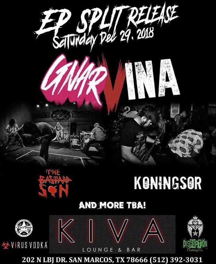 thedevilsmic's tweet photo. GNARVINA
Coming to you #LIVE in #SanMarcos at Kiva Lounge &amp; Bar SATURDAY, DECEMBER 29th for the release of their Split EP
So, clear your schedules and get the ready for this RAGER
#Rock #Metal #Metalcore #Hardcore #Texas #Austin #SanAntonio #Covina #Gnarwolf #Gnarvina https://t.co/A4u50LOwtH