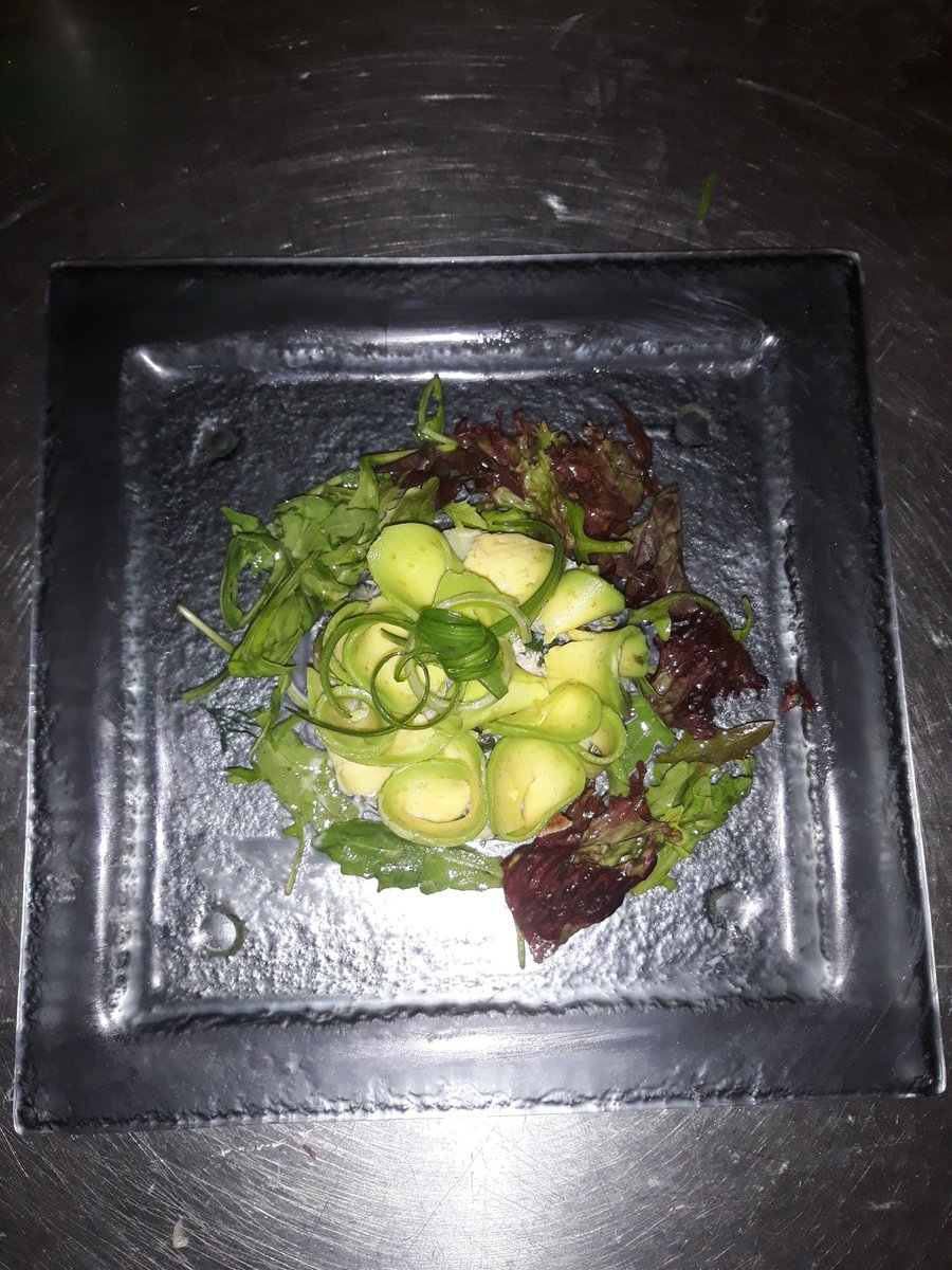 Katiewenman's tweet photo. A new starter for our Christmas menu; Timbale of crab with avocado, curled spring onions and lemon dressed salad 
#workplace #inspired #learning 
#Christmas https://t.co/ZFUqZFYcZk