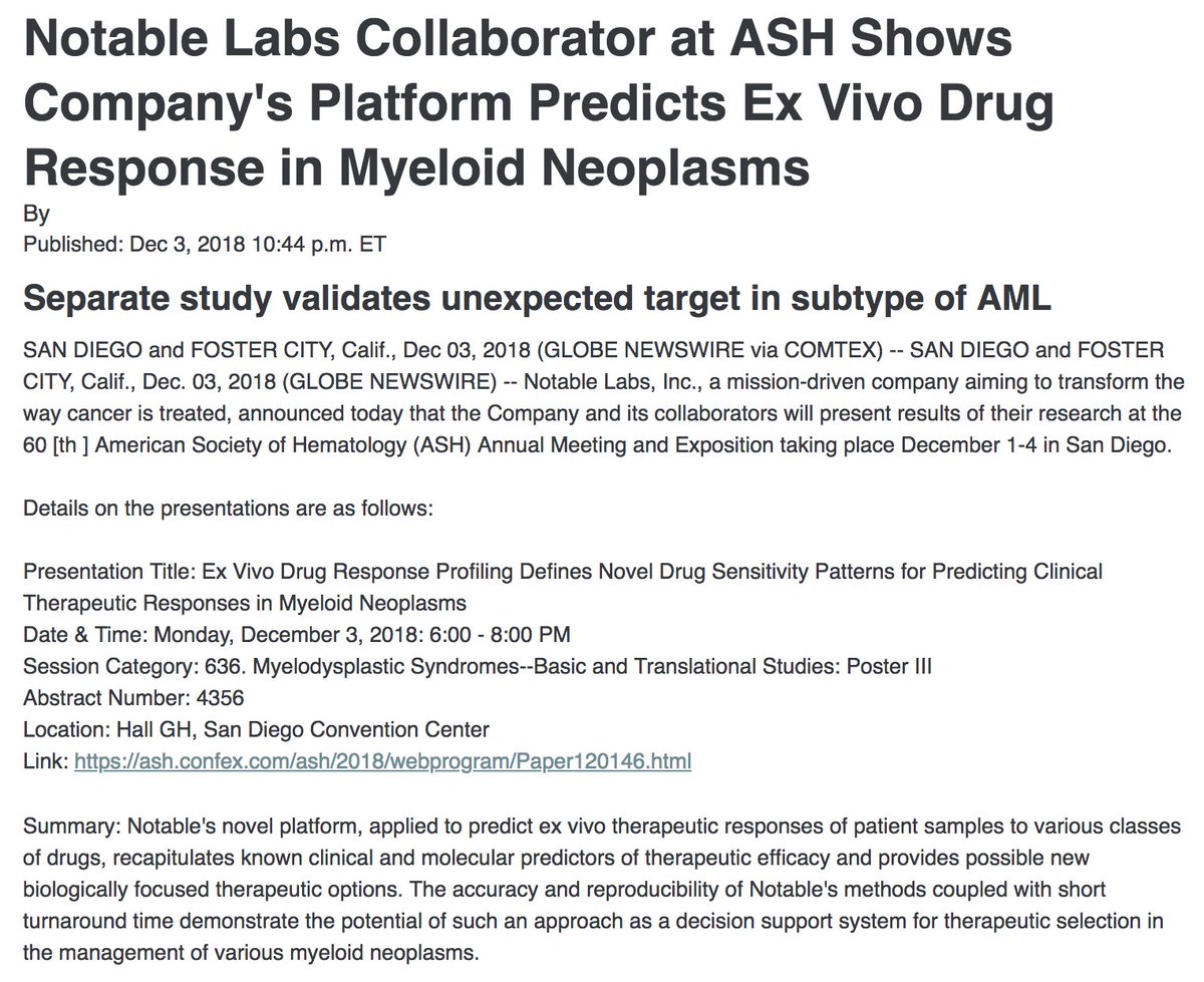 notablelabs's tweet photo. Overview of our scientific results presented at #ASH18 released last night here: https://t.co/V8smaA3ZVq https://t.co/3Pf9jqcKuu