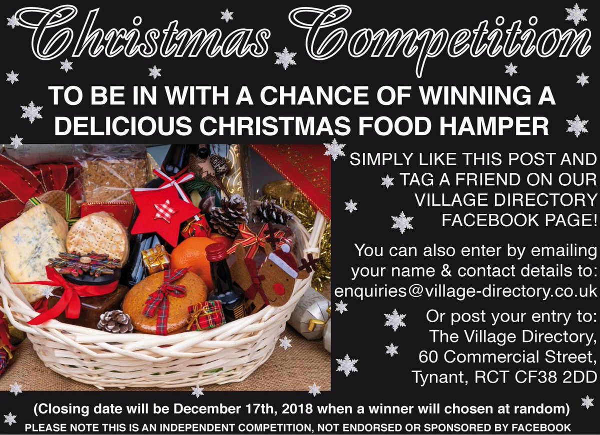 VillDirectory's tweet photo. 💥WIN WIN WIN💥 It's a new competition! We have a delicious Christmas food hamper up for grabs!
TO ENTER: https://t.co/9SjdjicIq1
CLOSING DATE IS 17 Dec
Good luck 🎄🎄🎄 https://t.co/fNSpEqMEbw