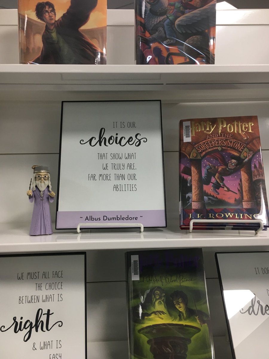bduenk_LSIMC's tweet photo. Loving our latest display featuring quotes from Albus Dumbledore. Stop in and check it out. #wearelakeshore #lovetoread https://t.co/d2B0sttlFj