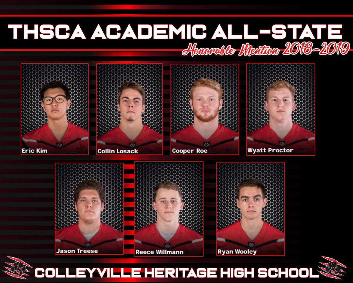 CHHS_FOOTBALL's tweet photo. Congratulations to @erickimm9, @losack_collin, Wyatt Proctor, @CooperRoe34, @Jason__treese, Reece Willmann, and @Ryan_Wooley_ for being named Honorable Mention for the @THSCAcoaches 5A Academic All-State Team! #chpantherpride @pantheron @joewillis7 https://t.co/8EkoXLvHrf