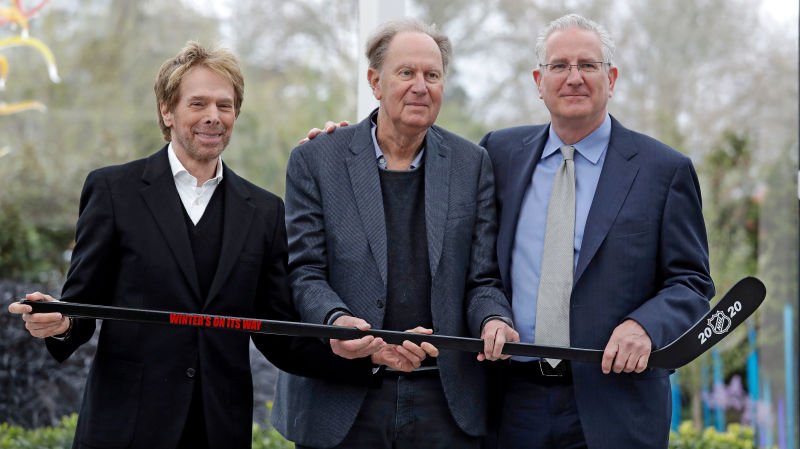 ApothemMedia's tweet photo. #NHL is coming to #Seattle... pictured below, part-owners #JerryBruckheimer, #DavidBonderman, #TodLeiweke and majority owner, a hockey stick. https://t.co/5JhXMakSiQ